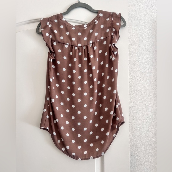 New York & Company - Brown and White Polka Dot Dress Shirt/Blouse - Size XS - Picture 2 of 3